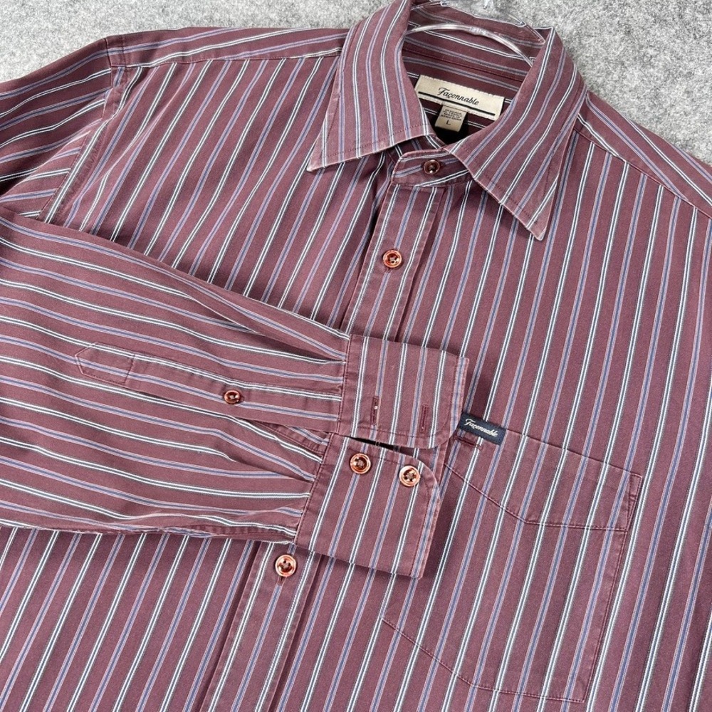 Vintage 90s Faconnable Mens Large Shirt Burgundy Striped Long Sleeve Cotton L